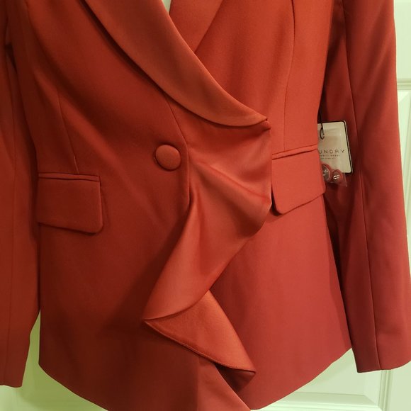 Laundry blazer Shelli Segal Red size 12 Blazer Satin Ruffle nwt - Picture 4 of 10